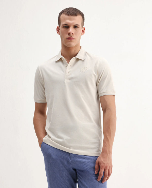 Rare Rabbit Men's Hux Pastel Yellow Cotton Fabric Short Sleeves Collared Neck Plain Knit Polo T-Shirt