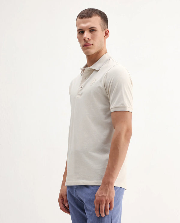 Rare Rabbit Men's Hux Pastel Yellow Cotton Fabric Short Sleeves Collared Neck Plain Knit Polo T-Shirt