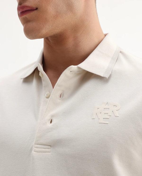 Rare Rabbit Men's Hux Pastel Yellow Cotton Fabric Short Sleeves Collared Neck Plain Knit Polo T-Shirt