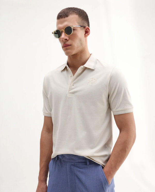 Rare Rabbit Men's Hux Pastel Yellow Cotton Fabric Short Sleeves Collared Neck Plain Knit Polo T-Shirt