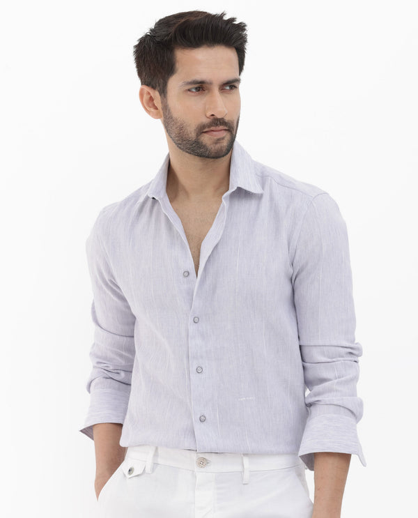 Rare Rabbit Men's Halk Light Purple Cotton Fabric Full Sleeves Stripe Shirt