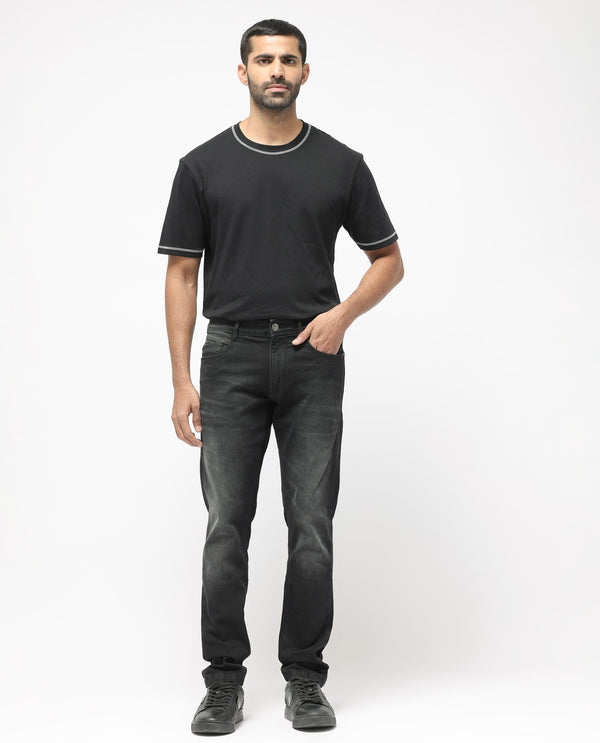 Rare Rabbit Men's Hawkins Grey Mid Wash Mid-Rise Slim Fit Jeans