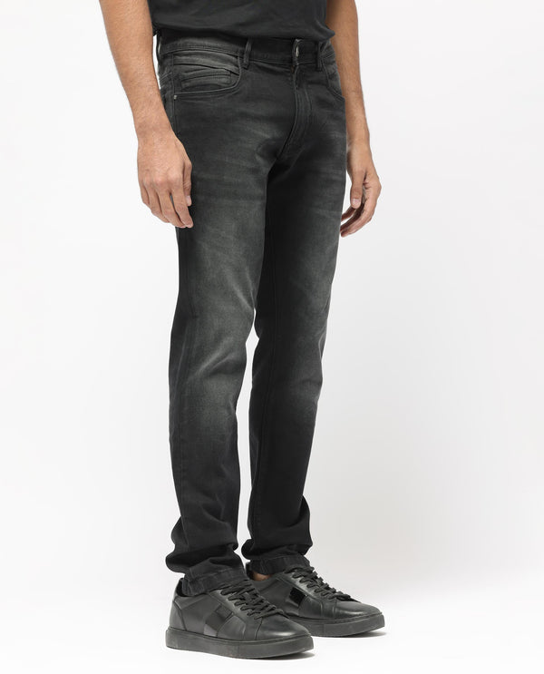 Rare Rabbit Men's Hawkins Grey Mid Wash Mid-Rise Slim Fit Jeans