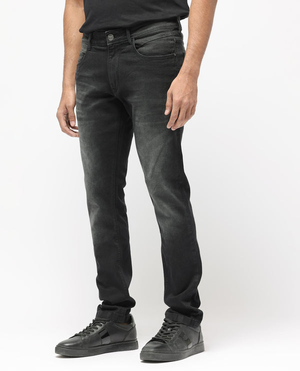 Rare Rabbit Men's Hawkins Grey Mid Wash Mid-Rise Slim Fit Jeans