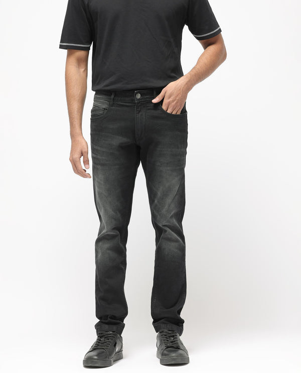 Rare Rabbit Men's Hawkins Grey Mid Wash Mid-Rise Slim Fit Jeans