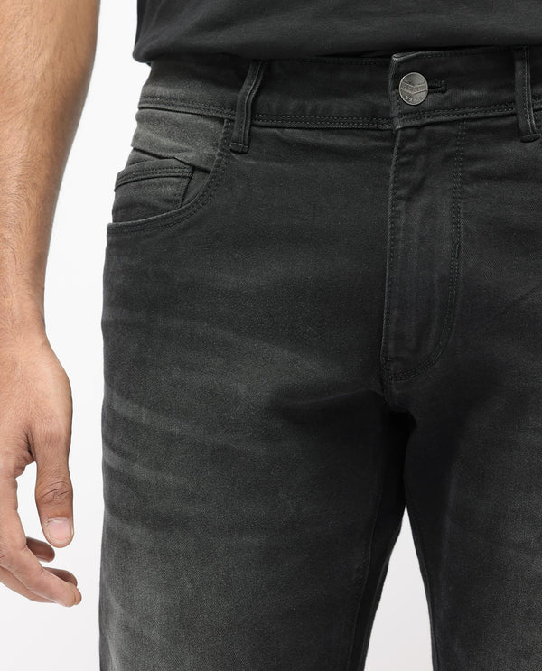 Rare Rabbit Men's Hawkins Grey Mid Wash Mid-Rise Slim Fit Jeans