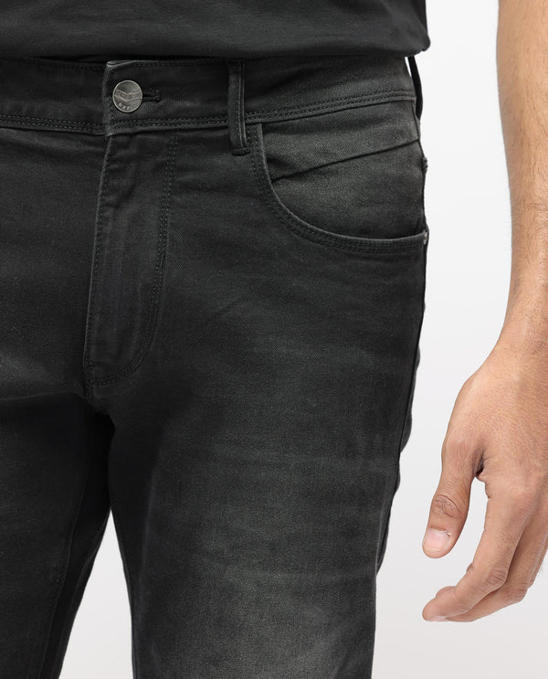 Rare Rabbit Men's Hawkins Grey Mid Wash Mid-Rise Slim Fit Jeans