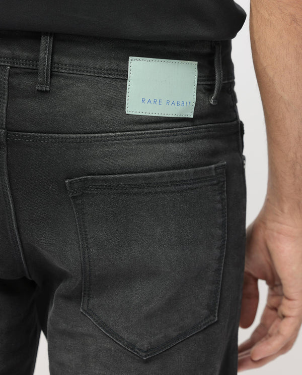Rare Rabbit Men's Hawkins Grey Mid Wash Mid-Rise Slim Fit Jeans