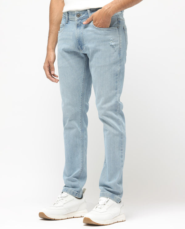 Rare Rabbit Men's Hawkins Pastel Blue Ice Wash Mid-Rise Regular Fit Jeans