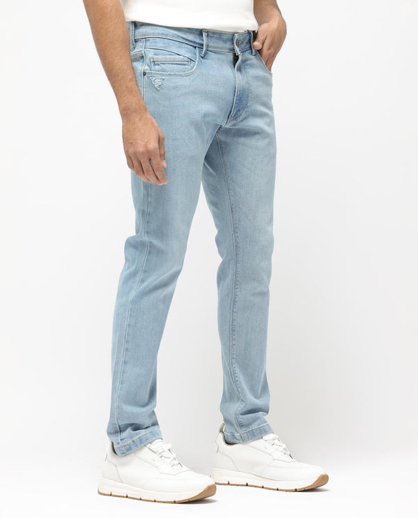 Rare Rabbit Men's Hawkins Pastel Blue Ice Wash Mid-Rise Regular Fit Jeans