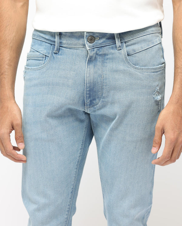 Rare Rabbit Men's Hawkins Pastel Blue Ice Wash Mid-Rise Regular Fit Jeans