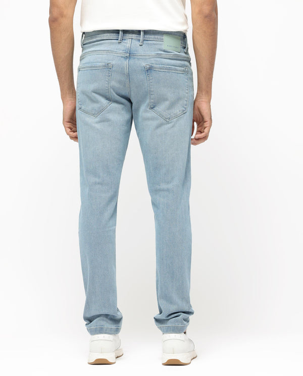 Rare Rabbit Men's Hawkins Pastel Blue Ice Wash Mid-Rise Regular Fit Jeans