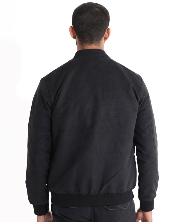 Rare Rabbit Men's Henron Black Plain Suede Bomber Jacket