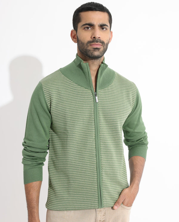 Rare Rabbit Mens Heritage Green Sweater Full Sleeve High Neck Solid