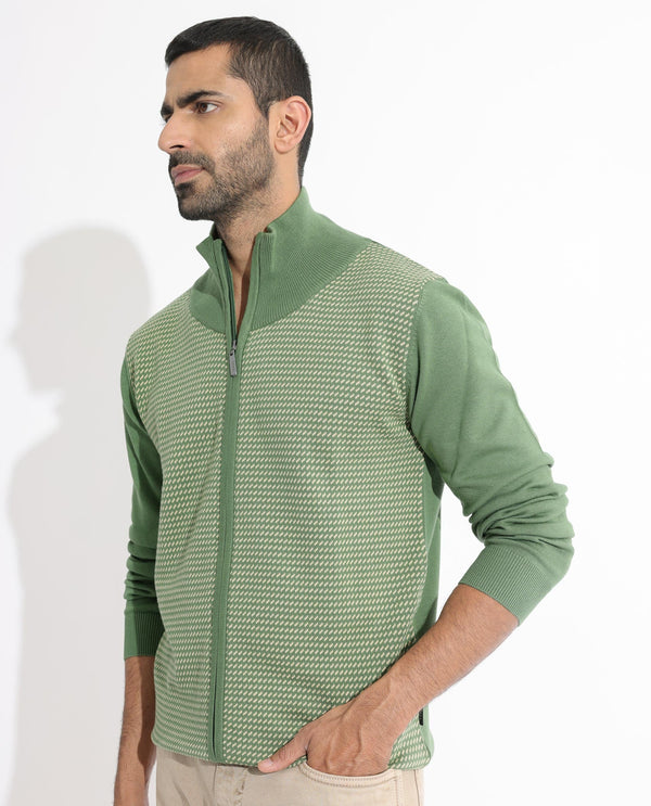 Rare Rabbit Mens Heritage Green Sweater Full Sleeve High Neck Solid