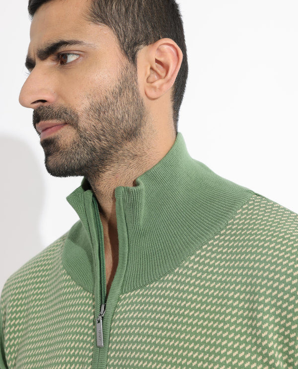 Rare Rabbit Mens Heritage Green Sweater Full Sleeve High Neck Solid