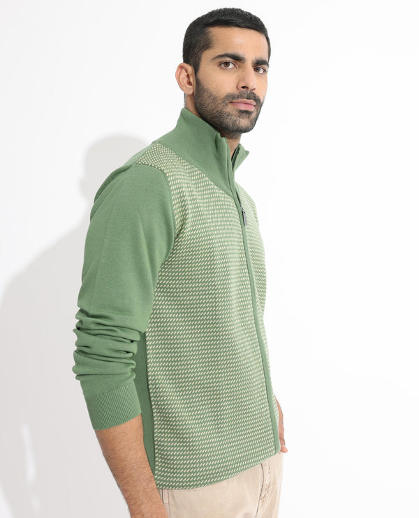 Rare Rabbit Mens Heritage Green Sweater Full Sleeve High Neck Solid