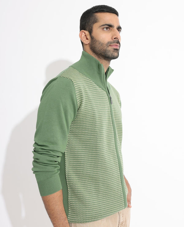 Rare Rabbit Mens Heritage Green Sweater Full Sleeve High Neck Solid