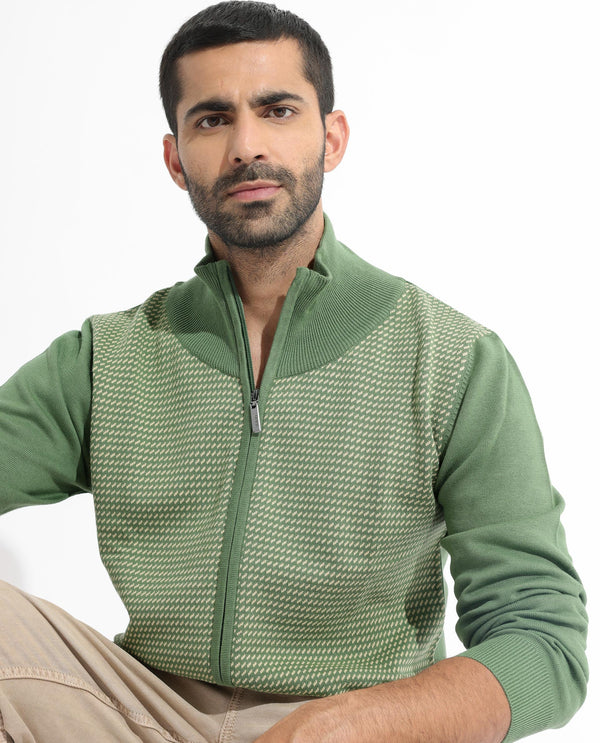 Rare Rabbit Mens Heritage Green Sweater Full Sleeve High Neck Solid