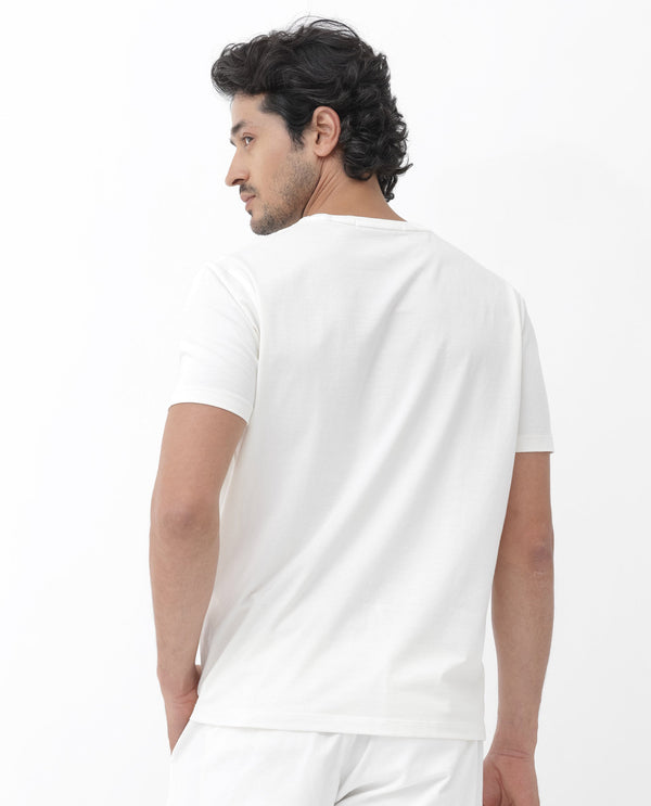 Rare Rabbit Mens Iam-1 White Cotton Lycra Fabric Short Sleeve Slim Fit Graphic Printed T-Shirt