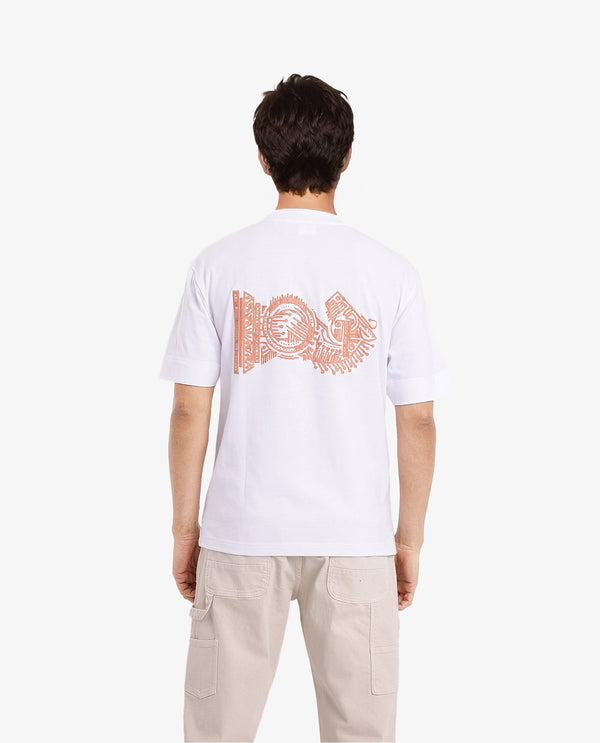 Rare Rabbit Men Ight White Cotton Fabric Short Sleeve Crew Neck Oversized Fit Graphic Back Print T-Shirt