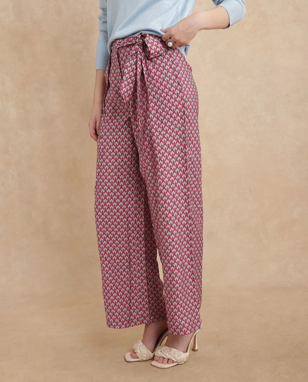 Rareism Women Imanio Multi Polyester Viscose Fabric Zipper Closure Wide Fit Ankle Length Geometric Print Trouser