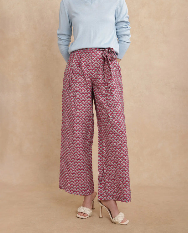 Rareism Women Imanio Multi Polyester Viscose Fabric Zipper Closure Wide Fit Ankle Length Geometric Print Trouser