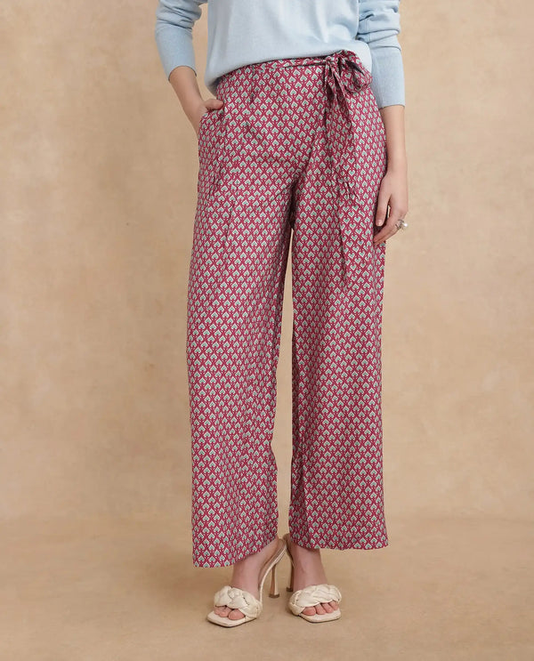 Rareism Women Imanio Multi Polyester Viscose Fabric Zipper Closure Wide Fit Ankle Length Geometric Print Trouser