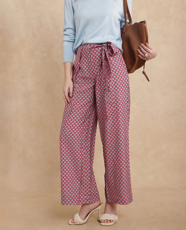 Rareism Women Imanio Multi Polyester Viscose Fabric Zipper Closure Wide Fit Ankle Length Geometric Print Trouser