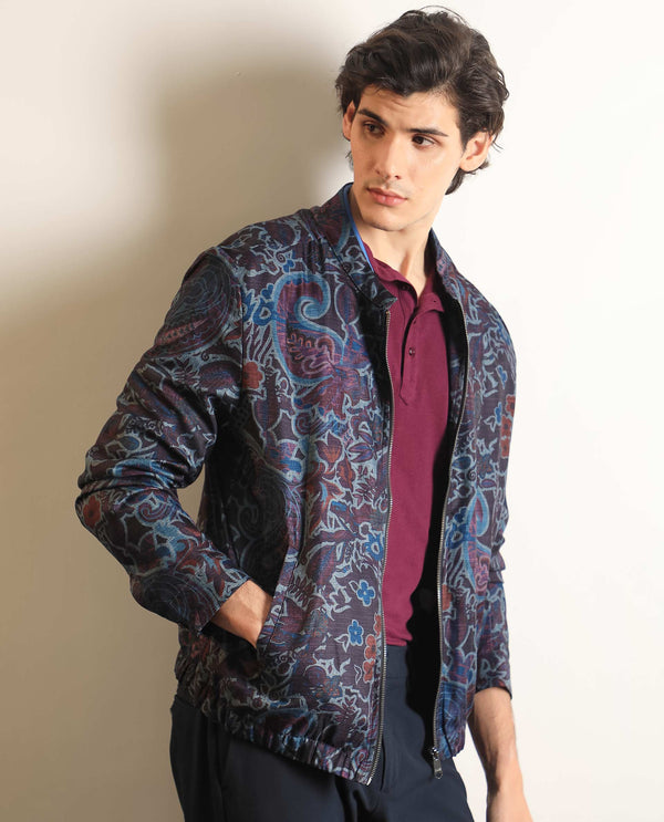 Rare Rabbit Men's Radio Dark Purple Floral Printed Smart Jacket