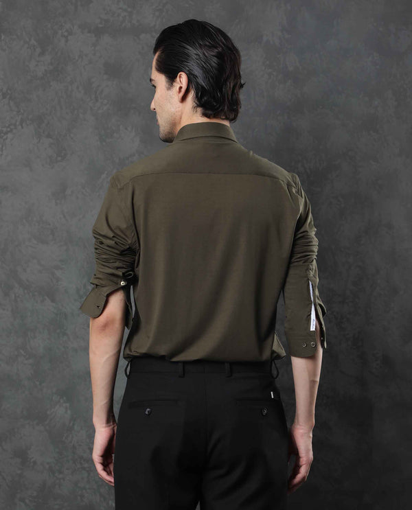 Rare Rabbit Men's Zaco Green Cotton Fabric Full Sleeves Regular Fit Solid Shirt
