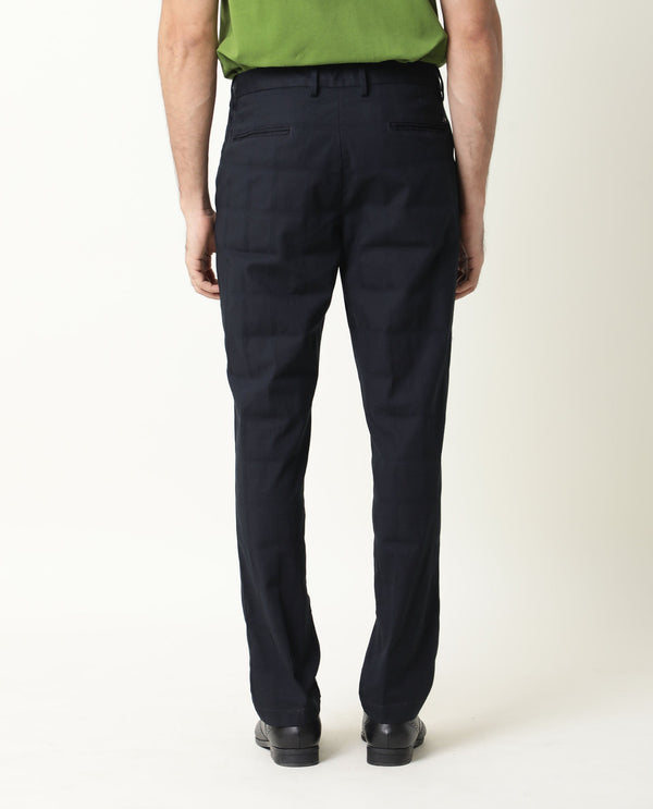 Rare Rabbit Men's Alvas Solid Navy Mid-Rise Regular Fit Trouser