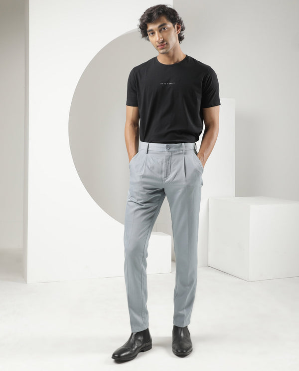 Rare Rabbit Men's Lyte Pastel Blue Solid Mid-Rise Regular Fit Lightweight Trouser