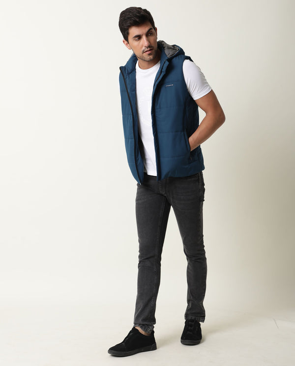 Rare Rabbit Men's Filly Dark Blue Sleeveless Quilted Puffer Jacket