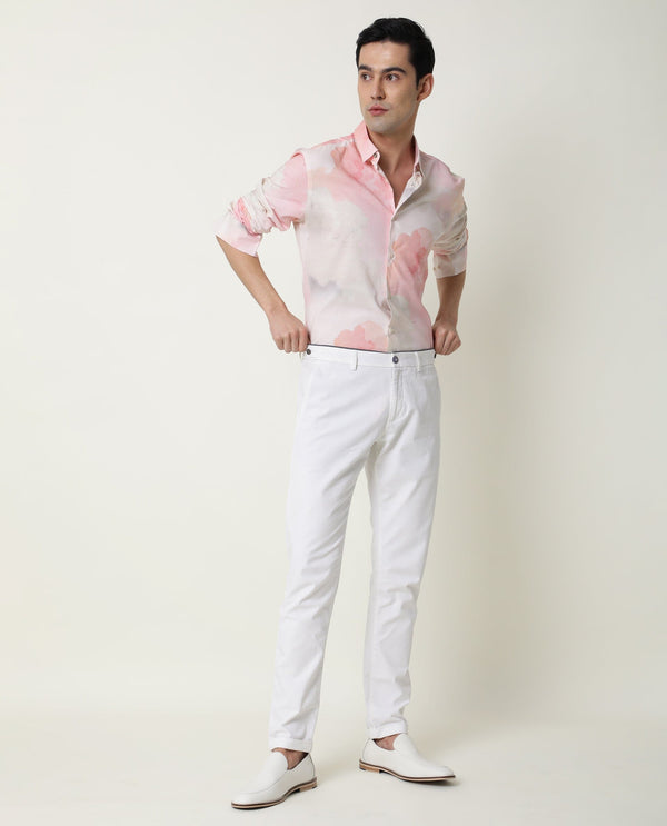 Rare Rabbit Men's Fife Pink Viscose Fabric Full Sleeves Abstract Print Shirt
