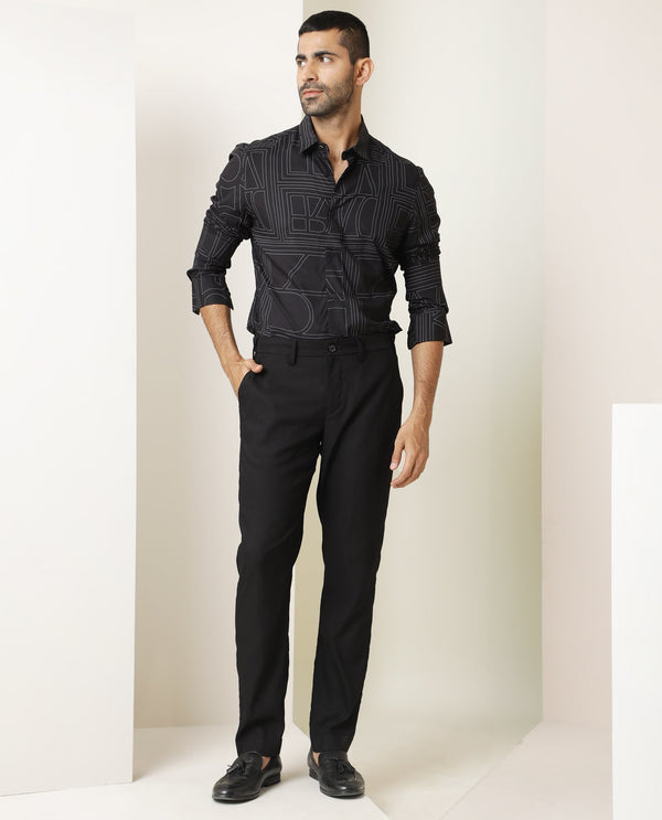 Rare Rabbit Men's Malfor Black Viscose Fabric Graphic Print Full Sleeves Shirt