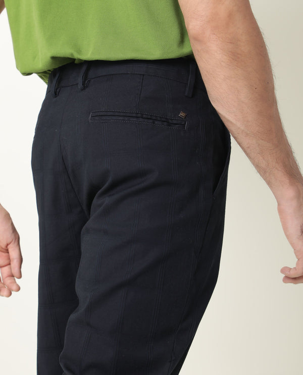 Rare Rabbit Men's Alvas Solid Navy Mid-Rise Regular Fit Trouser