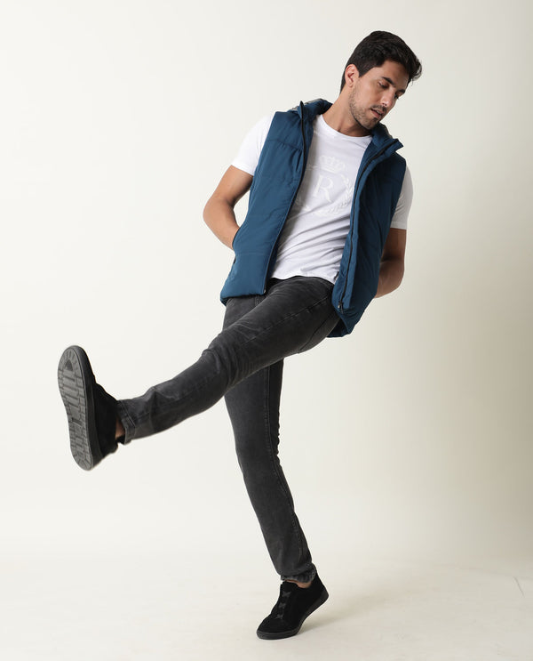 Rare Rabbit Men's Filly Dark Blue Sleeveless Quilted Puffer Jacket