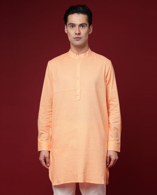 Rare Rabbit Nolan Orange Cotton Fabric Full Sleeve Mandarin Collar Regular Fit Kurta