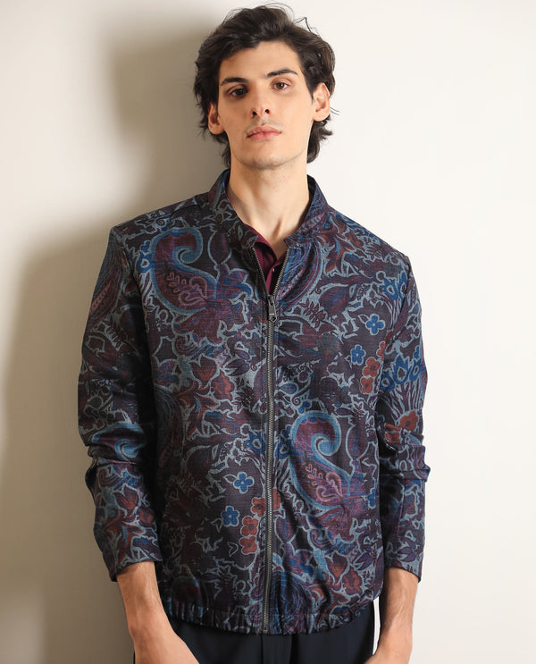 Rare Rabbit Men's Radio Dark Purple Floral Printed Smart Jacket