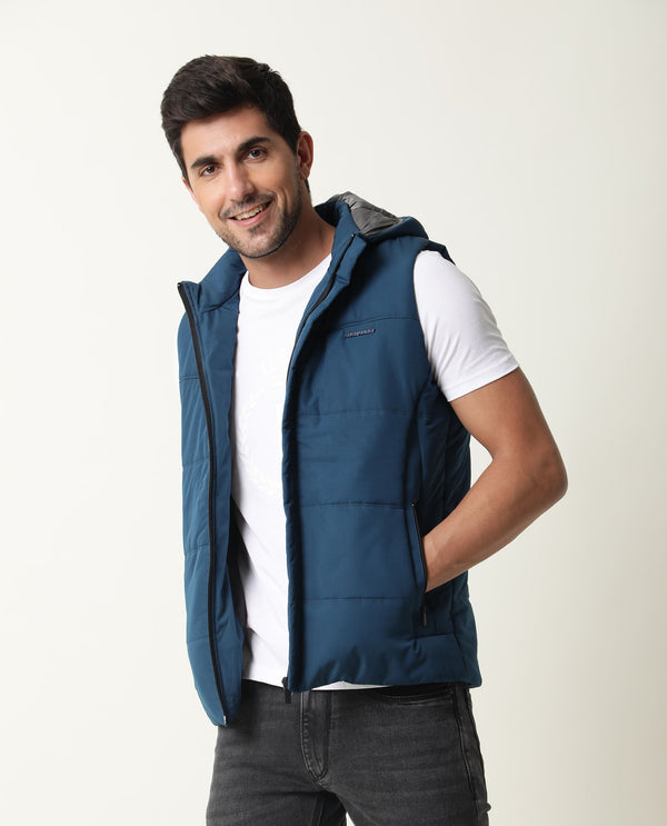 Rare Rabbit Men's Filly Dark Blue Sleeveless Quilted Puffer Jacket