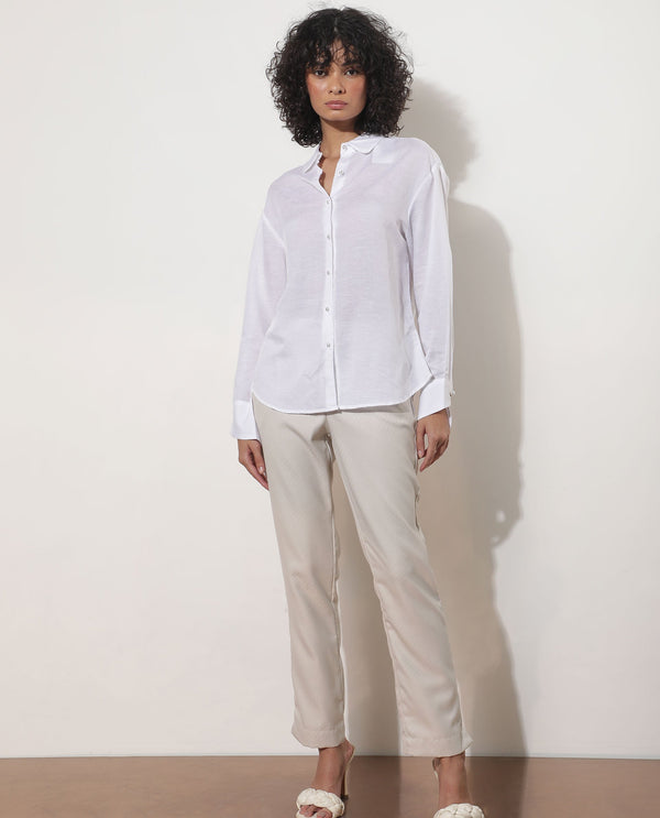 Rareism Women Maeve Dark Beige Poly Viscose Fabric Button Fly Closure Tailored Fit Plain Ankle Length Trousers
