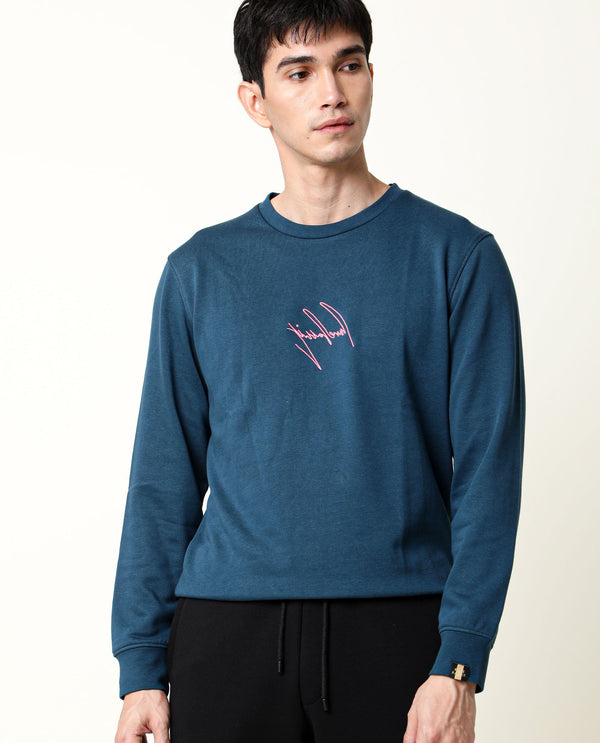 Rare Rabbit Mens Neos Petrol Cotton Polyester Fabric Crew Neck Full Sleeves Regular Fit Sweatshirt