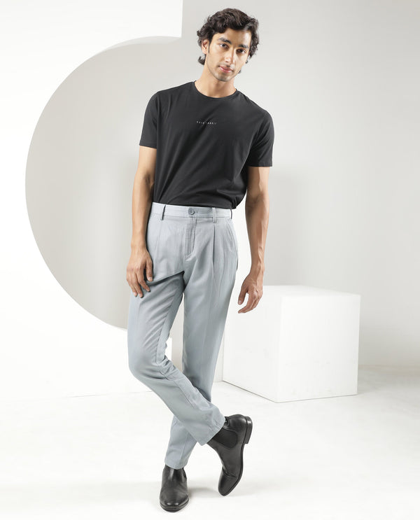 Rare Rabbit Men's Lyte Pastel Blue Solid Mid-Rise Regular Fit Lightweight Trouser