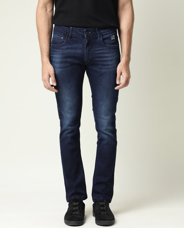 Rare Rabbit Men's Juan Blue Mid-Rise Mid Wash Regular Fit Jeans