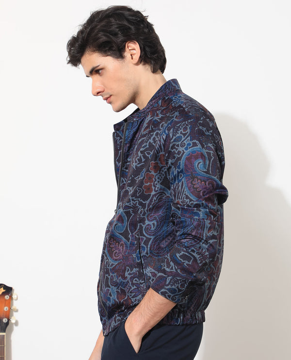 Rare Rabbit Men's Radio Dark Purple Floral Printed Smart Jacket