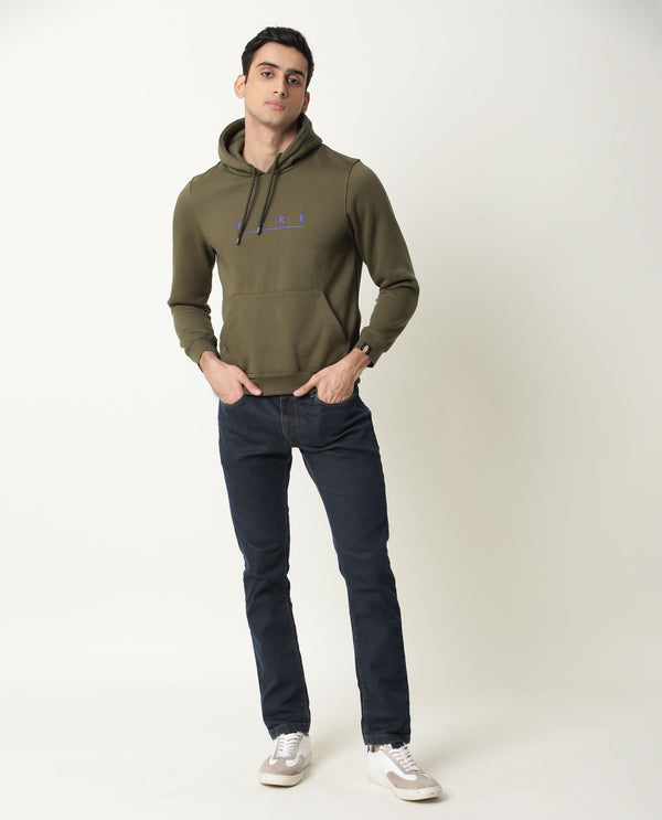 Rare Rabbit Omi Primary Olive Sweatshirt Cotton Poly Fabric Full Sleeve Hoodie Slim Fit