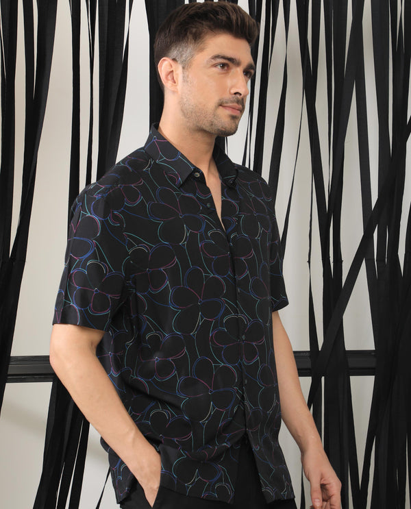 RARE RABBIT MEN'S KRIS BLACK COLLARED NECK SLIM FIT