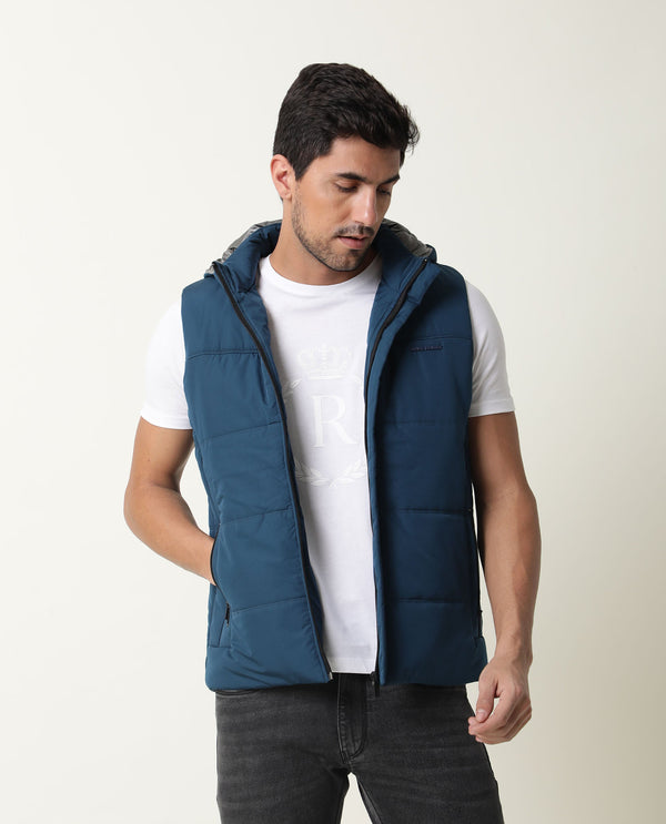 Rare Rabbit Men's Filly Dark Blue Sleeveless Quilted Puffer Jacket