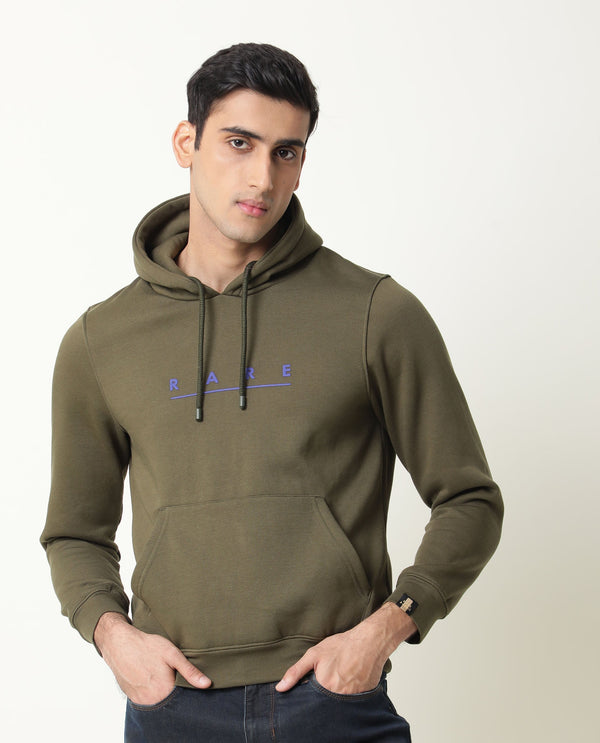 Rare Rabbit Omi Primary Olive Sweatshirt Cotton Poly Fabric Full Sleeve Hoodie Slim Fit